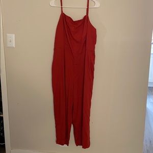 Red linen jumpsuit